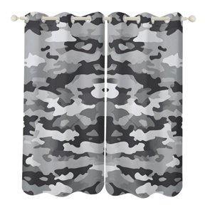 52×72in Perforated Curtain Two Symmetrical Pieces Heat Insulation Sun Protection Soft Skin-Friendly And Washable Vector Camouflage Pattern Gray_1