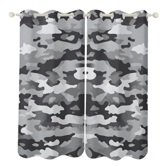 52×72in Perforated Curtain Two Symmetrical Pieces Heat Insulation Sun Protection Soft Skin-Friendly And Washable Vector Camouflage Pattern Gray_1