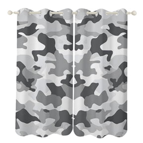 52×72in Perforated Curtain Two Symmetrical Pieces Heat Insulation Sun Protection Soft Skin-Friendly And Washable Vector Camouflage Pattern Gray_2