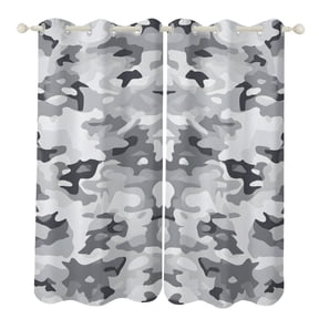 52×72in Perforated Curtain Two Symmetrical Pieces Heat Insulation Sun Protection Soft Skin-Friendly And Washable Vector Camouflage Pattern Gray_3