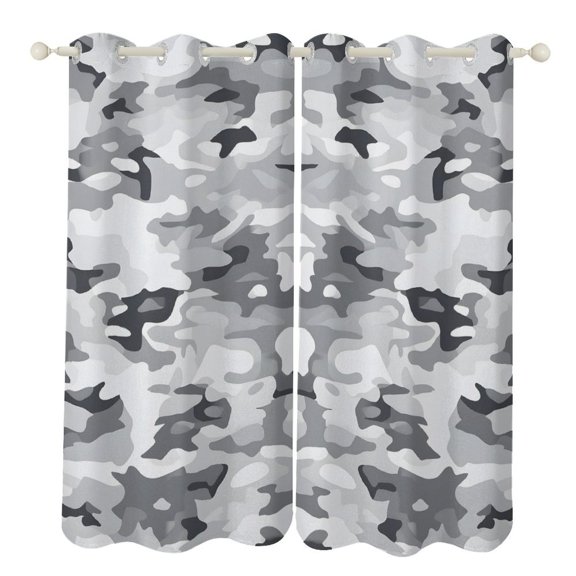 52×72in Perforated Curtain Two Symmetrical Pieces Heat Insulation Sun Protection Soft Skin-Friendly And Washable Vector Camouflage Pattern Gray_3