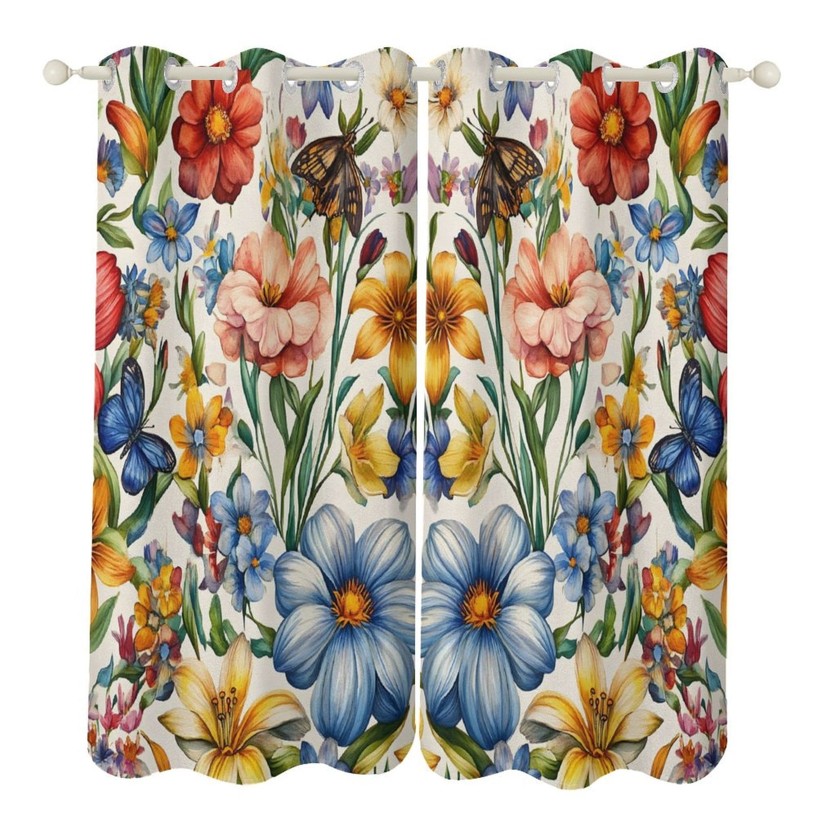 52×72in Perforated Curtain Two Symmetrical Pieces Heat Insulation Sun ...