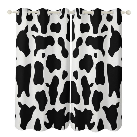 52×72in Perforated Curtain Two Symmetrical Pieces Heat Insulation Sun Protection Soft Skin-Friendly And Washable Simple Cow Print Pattern, Vector Art Style_4