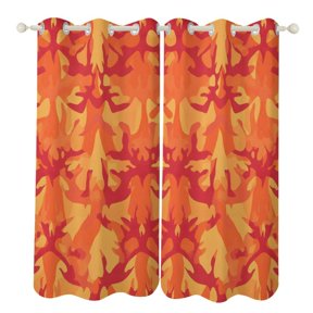 52×72in Perforated Curtain Two Symmetrical Pieces Heat Insulation Sun Protection Soft Skin-Friendly And Washable Vector Camouflage Pattern Orange Red_2