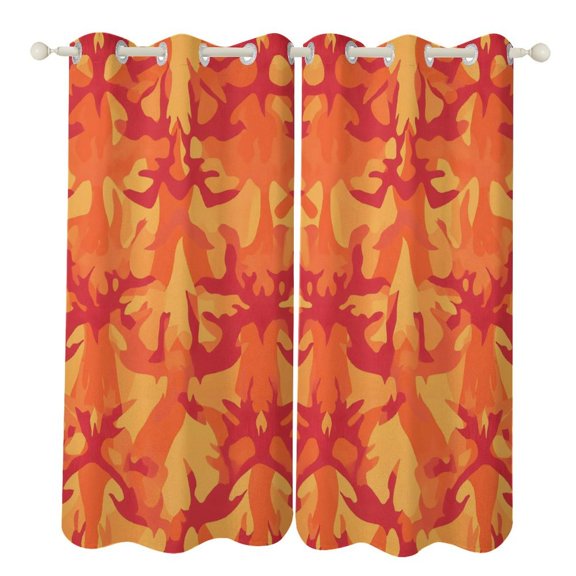 52×72in Perforated Curtain Two Symmetrical Pieces Heat Insulation Sun Protection Soft Skin-Friendly And Washable Vector Camouflage Pattern Orange Red_2