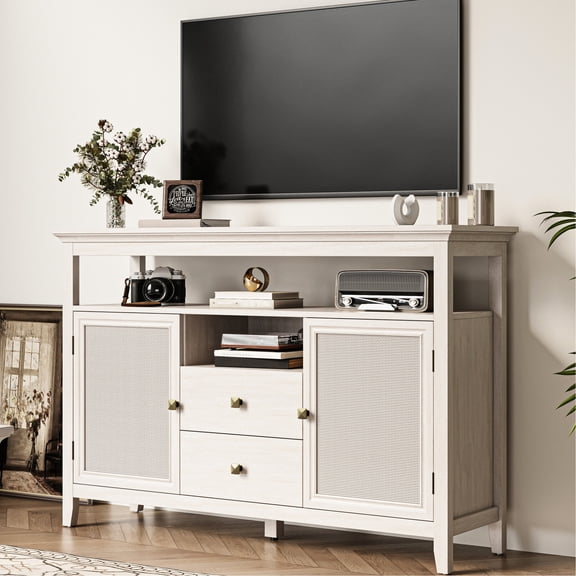 52.8" Boho Farmhouse Sideboard with Wave Arc Corners | Can Be Used as TV Stand or Coffee Bar, Ensuring Durable Performance