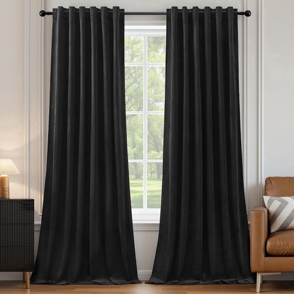 Galenzoov 52*84 inch 2 Panels Velvet Curtains for Home, Room Darkening Heat Blocking Blackout Window Curtains Back Tab Rod Pocket Drapes for Bedroom,Living room,Office,Black