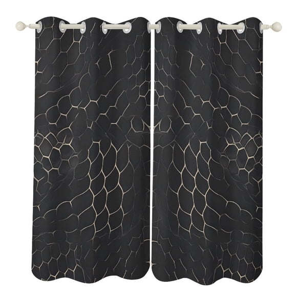 52×84in Perforated Curtain Two Symmetrical Pieces Heat Insulation Sun Protection Soft Skin-Friendly And Washable Snake Skin Print Style DarkGray_3