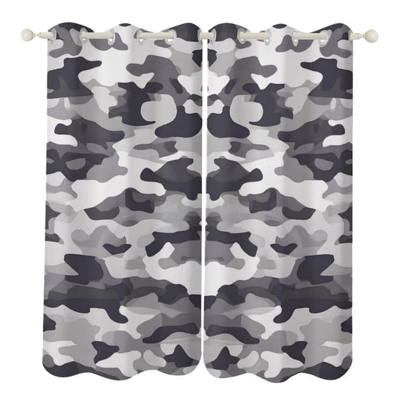 52×84in Perforated Curtain Two Symmetrical Pieces Heat Insulation Sun Protection Soft Skin-Friendly And Washable Vector Camouflage Pattern Gray_4