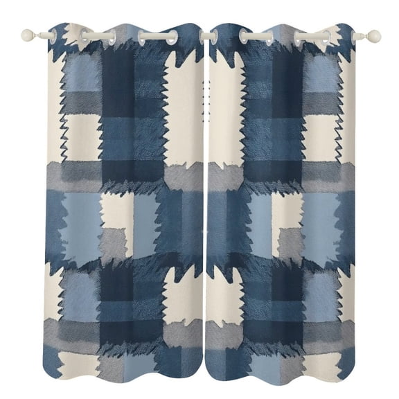 52×84in Perforated Curtain Two Symmetrical Pieces Heat Insulation Sun Protection Soft Skin-Friendly And Washable MediumBlue Houndstooth Buffalo Plaid Tartan Check Scotland Hand-drawn Sketch_