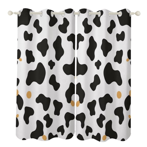 52×84in Perforated Curtain Two Symmetrical Pieces Heat Insulation Sun Protection Soft Skin-Friendly And Washable Simple Cow Print Pattern, Vector Art Style_2