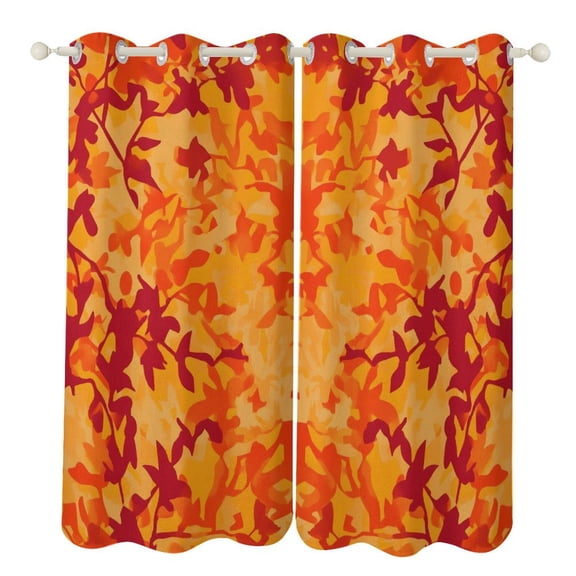 52×84in Perforated Curtain Two Symmetrical Pieces Heat Insulation Sun Protection Soft Skin-Friendly And Washable Vector Camouflage Pattern Orange Red_3
