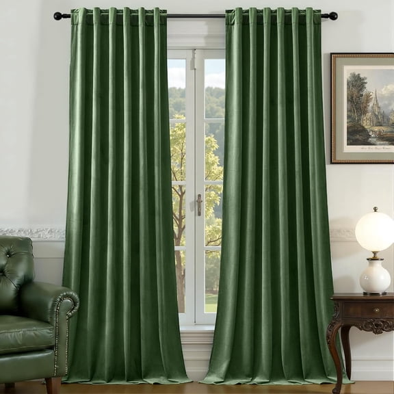 Galenzoov 52*84 inch 2 Panels Velvet Curtains for Home, Room Darkening Heat Blocking Blackout Window Curtains Back Tab Rod Pocket Drapes for Bedroom,Living room,Office,Olive Green