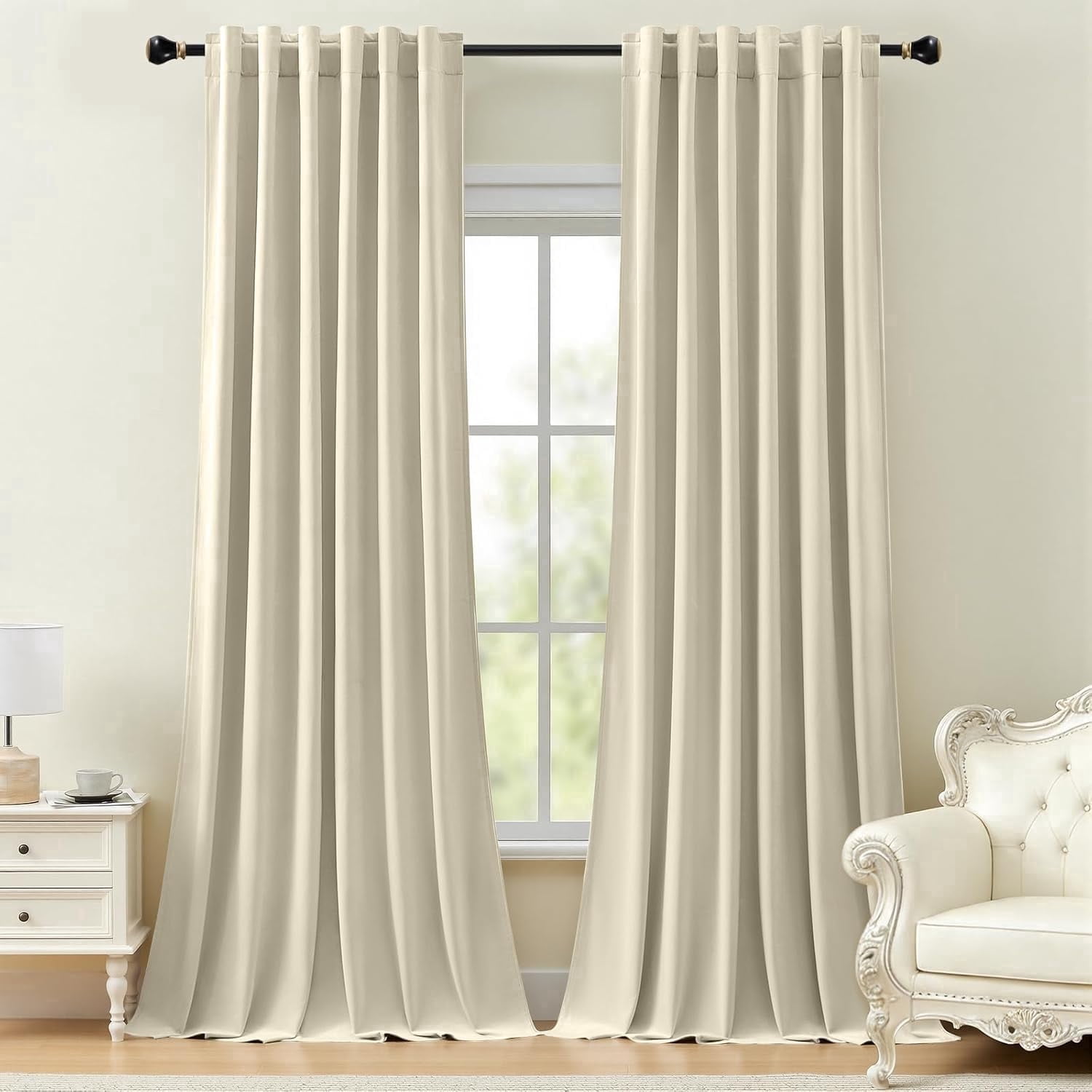 Galenzoov 52*96 inch 2 Panels Velvet Curtains for Home, Room Darkening Heat Blocking Blackout Window Curtains Back Tab Rod Pocket Drapes for Bedroom,Living room,Office,Ivory