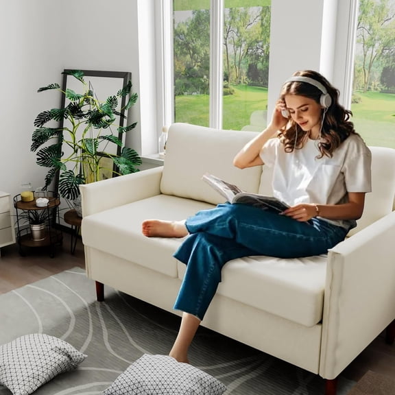 52" Beige Small Loveseat Sofa | Perfect for Living Room, Bedroom, and Office