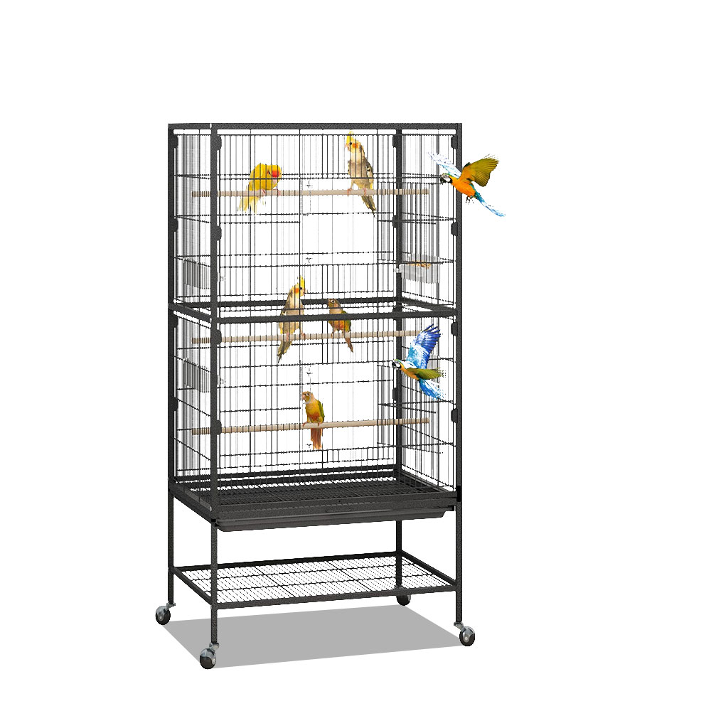52" Bird Cage, Wrought Metal Standing Birdcage with Rolling Stand and