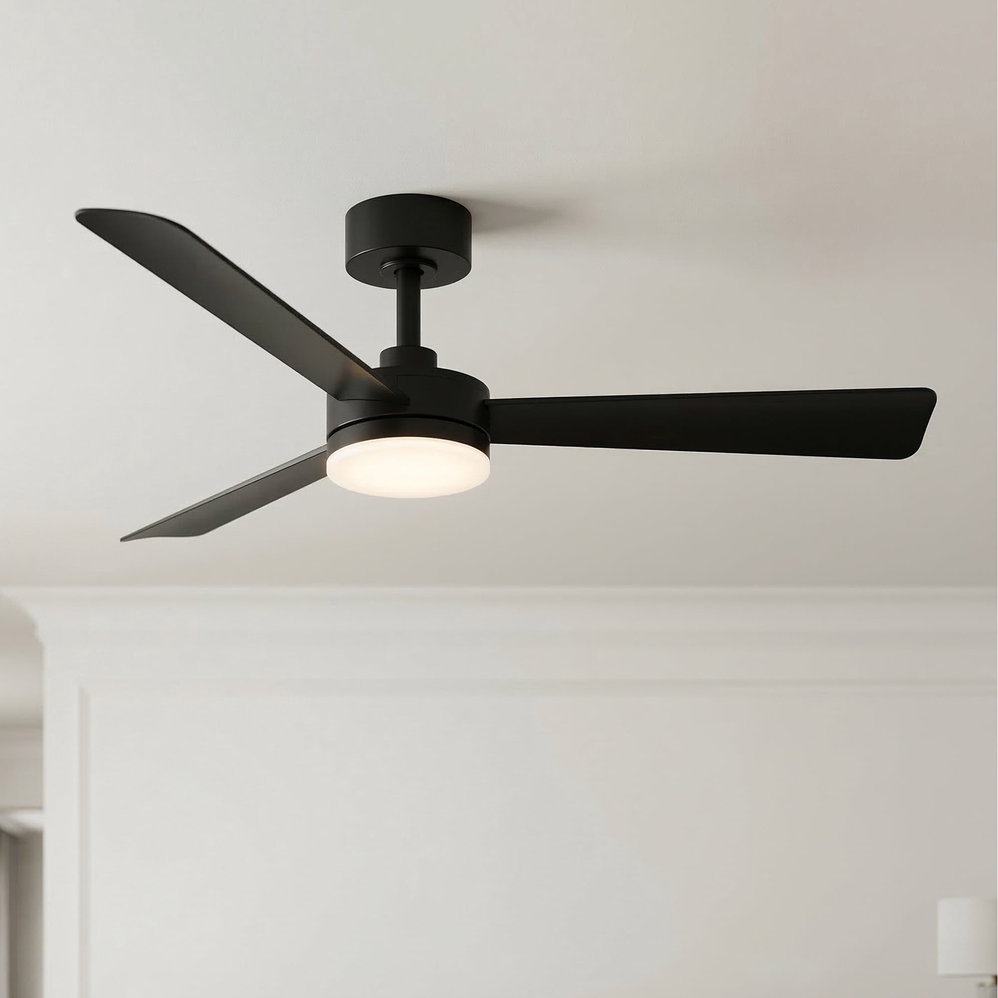Mainstays 52" Matte Black Indoor/Outdoor Downrod Ceiling Fan with Light Kit and Remote Control