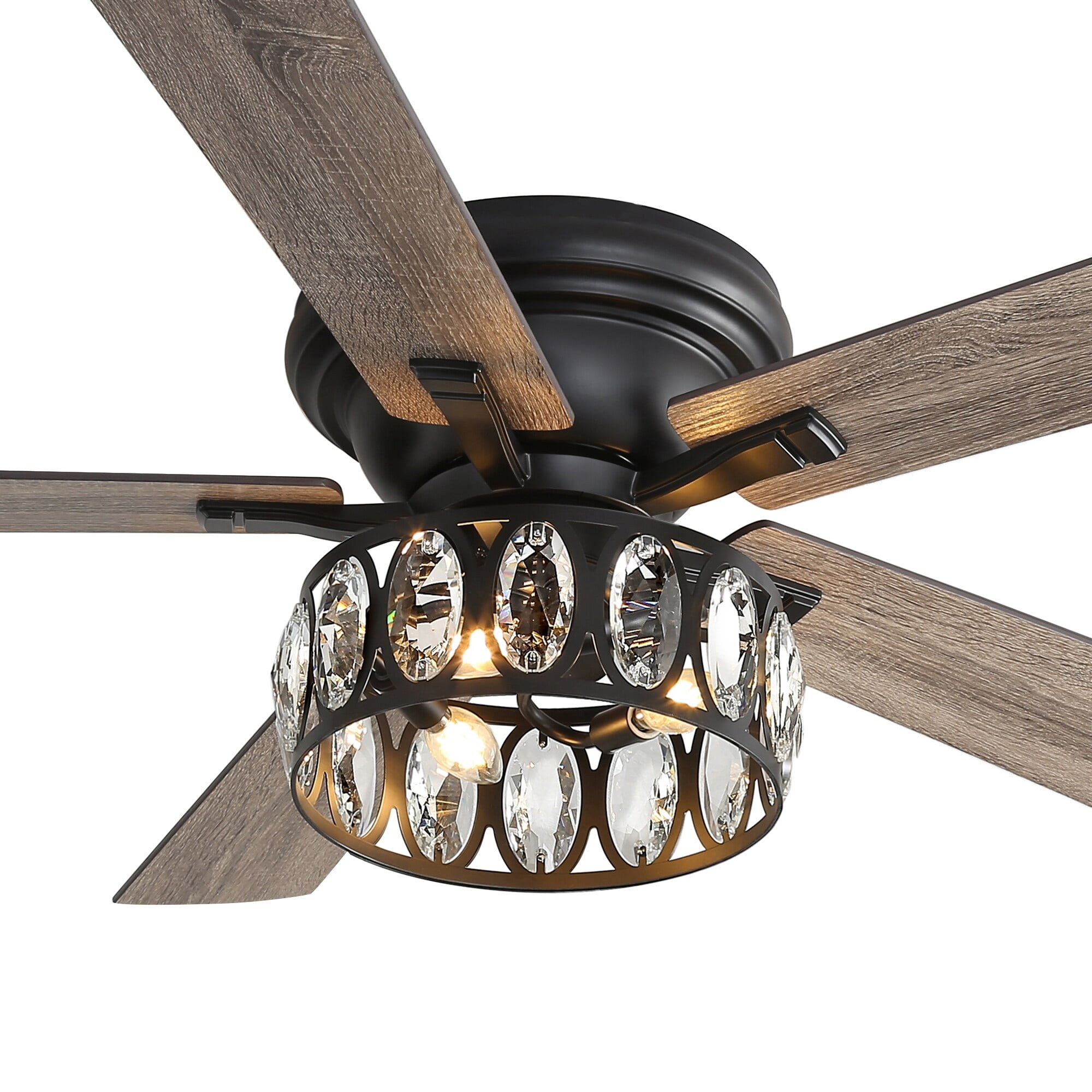 52" Black Industrial Ceiling Fan with Crystal Light Kit and Remote