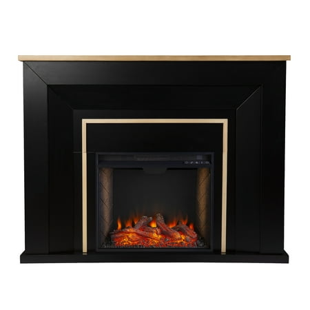 Southern Enterprises - Cardington Alexa Smart Fireplace - Black and natural finish