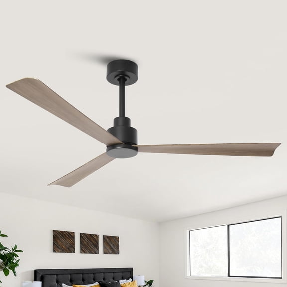 52" Black Ceiling Fan No Light, Modern Farmhouse Outdoor Ceiling Fans without Lights and Remote for Bedroom Living Room Patios Indoor with 3-Blade Dark Wood Grain, Reversible DC Motor, 6-Speed