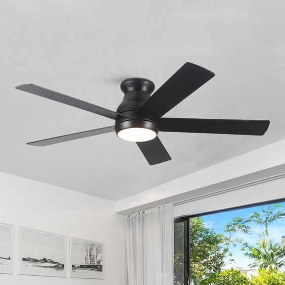 52" Dual Size Flush Mount Ceiling Fan, Black Low Profile 3CCT LED Dimmable & Remote Control, Quite DC Motor,Reversible 6 Speed for Bedroom,Balcony.