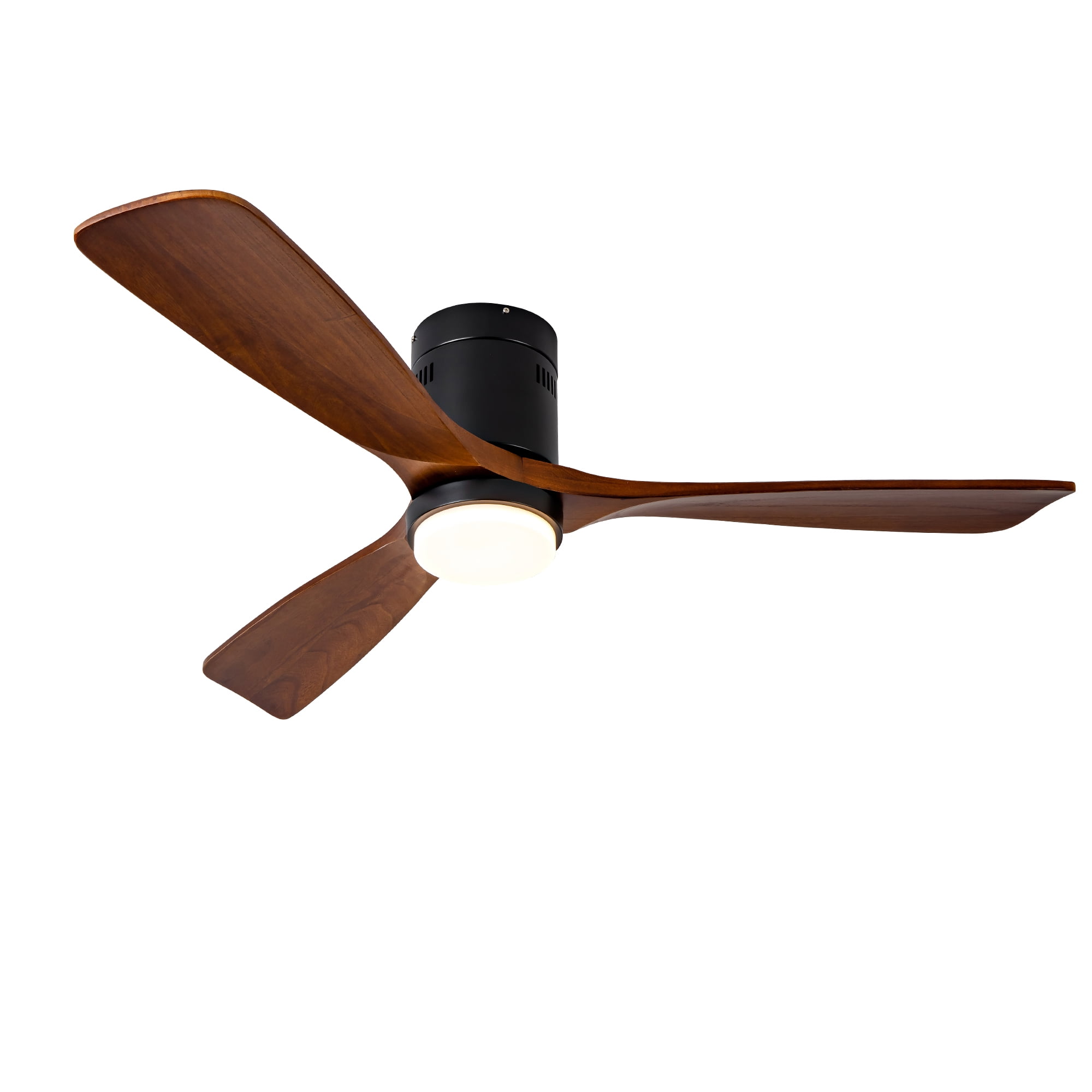 52" Black Solid Wood Ceiling Fan with Lights & Remote – Flush Mount, Quiet DC Motor, Outdoor Indoor