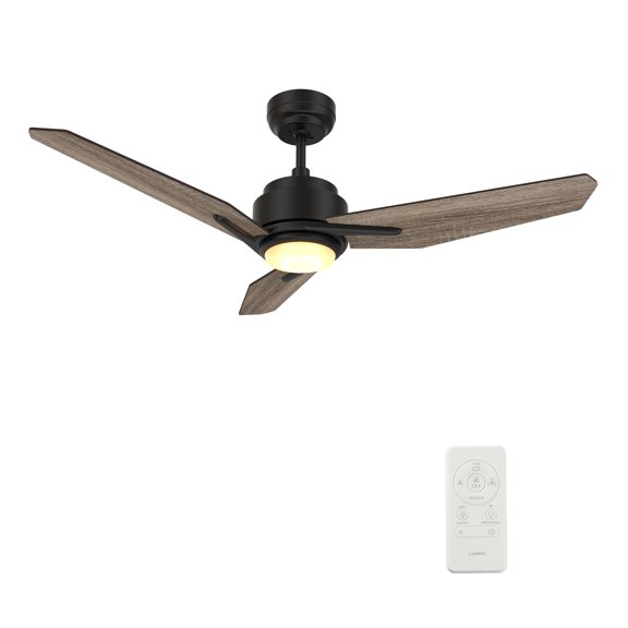 52" Black/Wood Smart Ceiling Fan with Remote and Light, 3 Blade