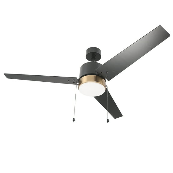 52'' Black and Gold Indoor Ceiling Fan with Pull Chains and Light