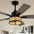 thumbnail image 1 of 52" Boho Ceiling Fans with Lights and Remote Control,Reversible Motor,5 Double Colour Blades,6-Speed Adjustable,Farmhouse Rattan Rustic Caged Ceiling Fan with Light for Living Room, Bedroom, 1 of 8