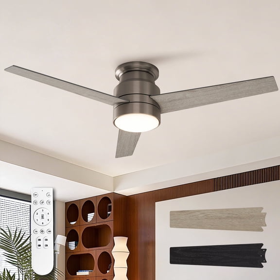 Warmiplanet 52inch Brown (3-Blade) Modern Flush Mount Ceiling Fan with LED Lights and Remote Control