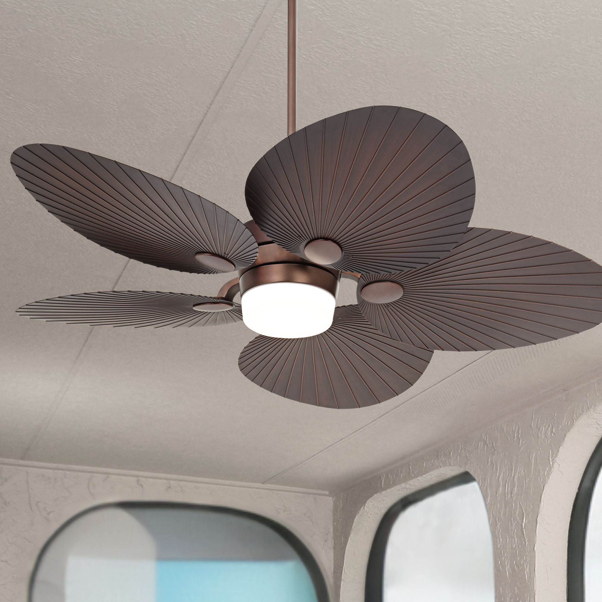 52" Oil Rubbed Bronze Tropical Ceiling Fan with LED Light