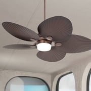 52 Casa Vieja Breeze Tropical Indoor Outdoor Ceiling Fan with LED Light Remote Oil Brushed Bronze Palm Leaf Glass Damp Rated for Patio Exterior House