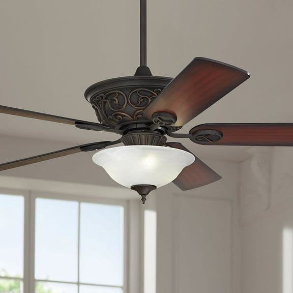 52" Casa Vieja Contessa Industrial Rustic Indoor Ceiling Fan LED Light Bronze Copper Cherry Alabaster Glass Living Kitchen Room