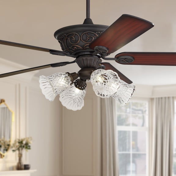 52" Casa Vieja Contessa Industrial Rustic Indoor Ceiling Fan LED Light Bronze Copper Cherry Clear Glass Barbizon Living Kitchen