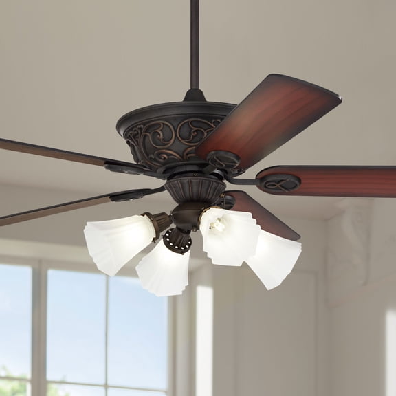 52" Casa Vieja Contessa Industrial Rustic Indoor Ceiling Fan LED Light Bronze Copper Cherry Frosted Glass for Living Kitchen Home