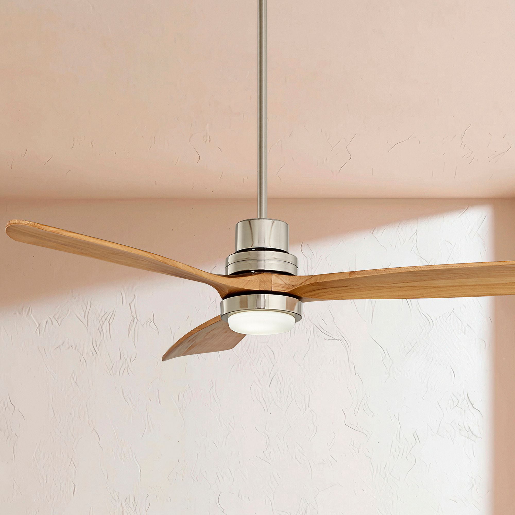 52" Casa Vieja Delta-Wing DC Modern 3 Blade Indoor Ceiling Fan with LED Light Remote Control Brushed Nickel Natural Solid Wood for Living Room Kitchen
