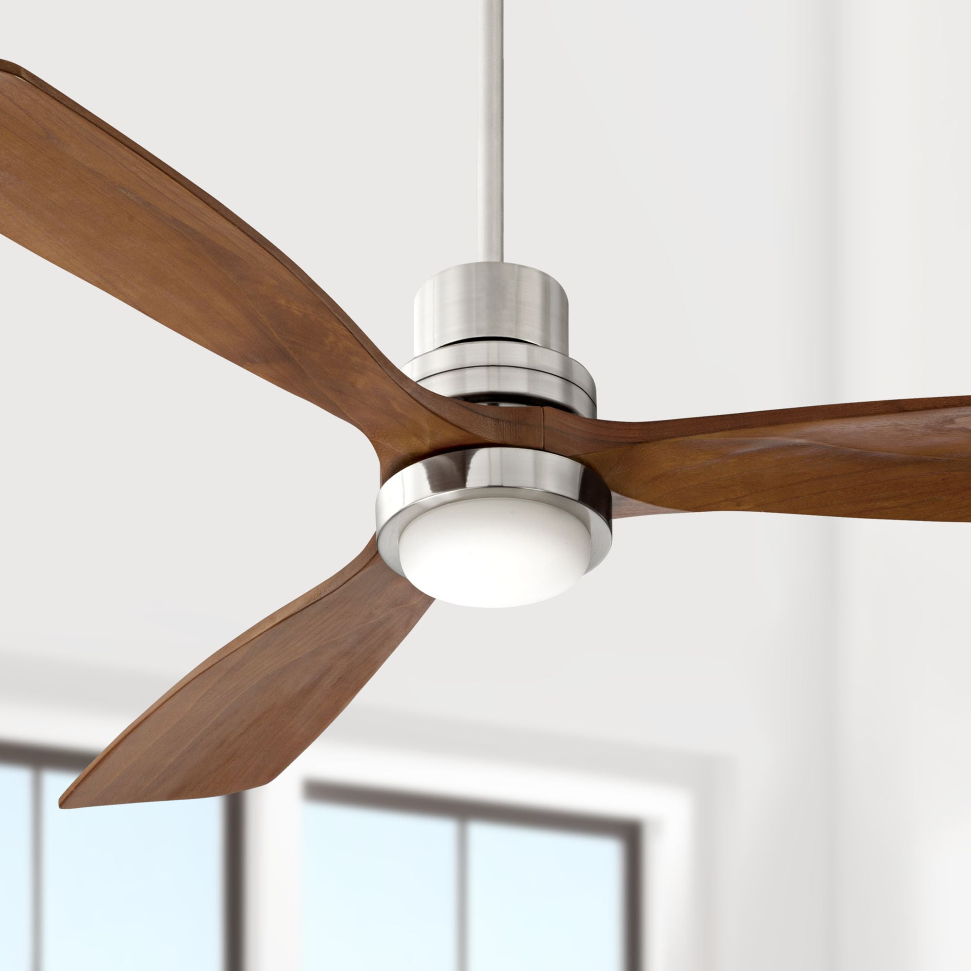 52" Brushed Nickel Walnut Wood Ceiling Fan with LED Light and Remote