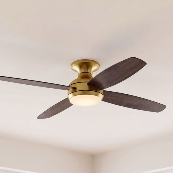 52" Casa Vieja Elite Modern Hugger Indoor Ceiling Fan with Light LED Remote Control Soft Brass Walnut Brown Opal Glass for Living Room Kitchen House