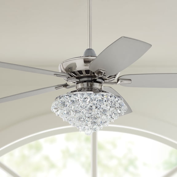 52" Casa Vieja Indoor Ceiling Fan with Light LED Dimmable Remote Brushed Nickel Silver Blades Crystal Ball Diamond Beads Living Room