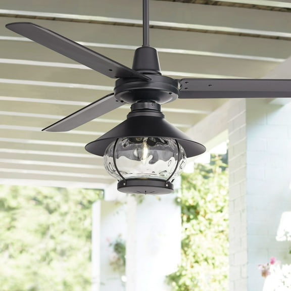 52" Casa Vieja Industrial Indoor Outdoor Ceiling Fan with Light LED Remote Matte Black Damp Rated for Patio Exterior House Porch