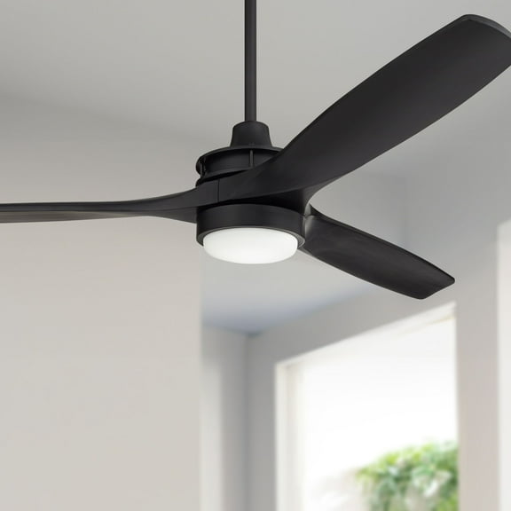 52" Casa Vieja Modern 3 Blade Ceiling Fan with Dimmable LED Light Remote Matte Black for Living Room Kitchen House Bedroom Family