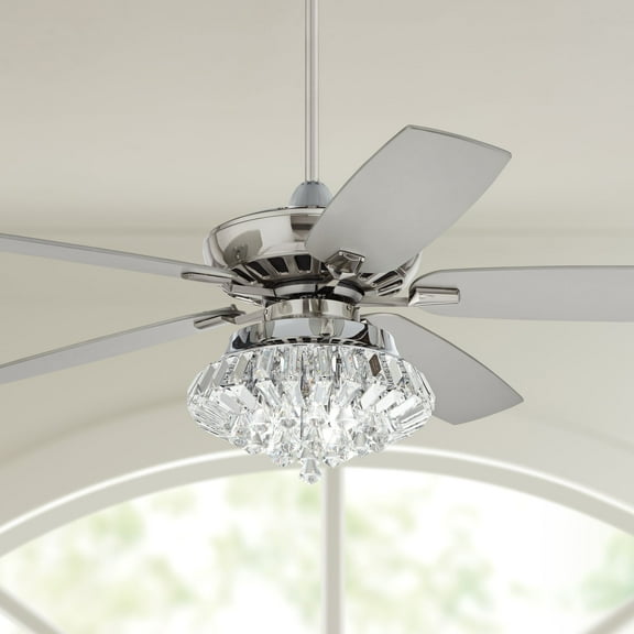 52" Casa Vieja Modern Indoor Ceiling Fan with Light LED Dimmable Remote Brushed Nickel Clear Crystal Ball Strand Living Room Kitchen