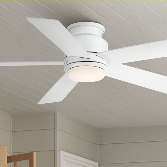 52" Casa Vieja Modern Outdoor Hugger Ceiling Fan with Dimmable LED Light Remote Control Matte White Damp Rated for Patio Exterior