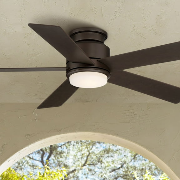 52" Casa Vieja Modern Outdoor Hugger Ceiling Fan with Dimmable LED Light Remote Oil Rubbed Bronze Damp Rated for Patio Exterior