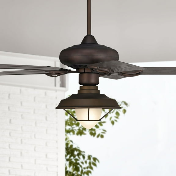 52" Casa Vieja Orb Industrial Rustic Indoor Outdoor Ceiling Fan with LED Light Oil Rubbed Bronze Caged Frosted Glass Wet Rated for Patio Exterior Home