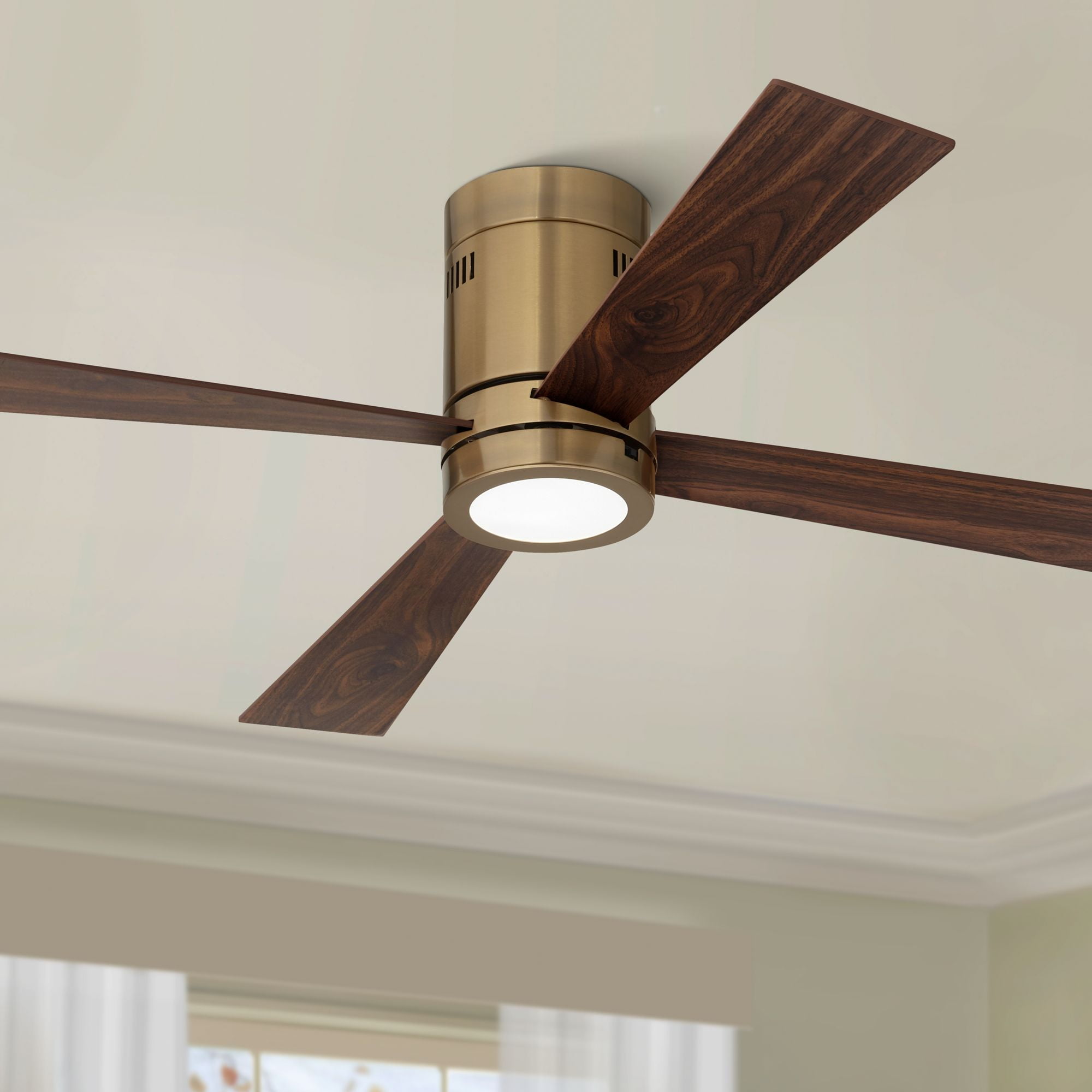 52" Casa Vieja Revue Modern Indoor Hugger Ceiling Fan with LED Light Remote Control Bronze Soft