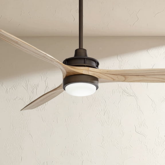 52" Casa Vieja Rustic Farmhouse 3 Blade Indoor Ceiling Fan with Dimmable LED Light Remote Control Oil Rubbed Bronze Natural Wood for Living Room House