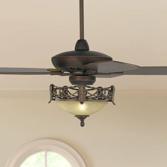 52" Casa Vieja Rustic Vintage Ceiling Fan with LED Light Remote Oil Rubbed Bronze Scavo Glass Bowl Low Profile for Living Kitchen Bedroom Family Room