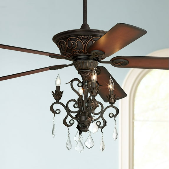 52" Casa Vieja Vintage Indoor Ceiling Fan with Light LED Chandelier Dark Bronze Copper Shaded Cherry Blades for Living Room Kitchen