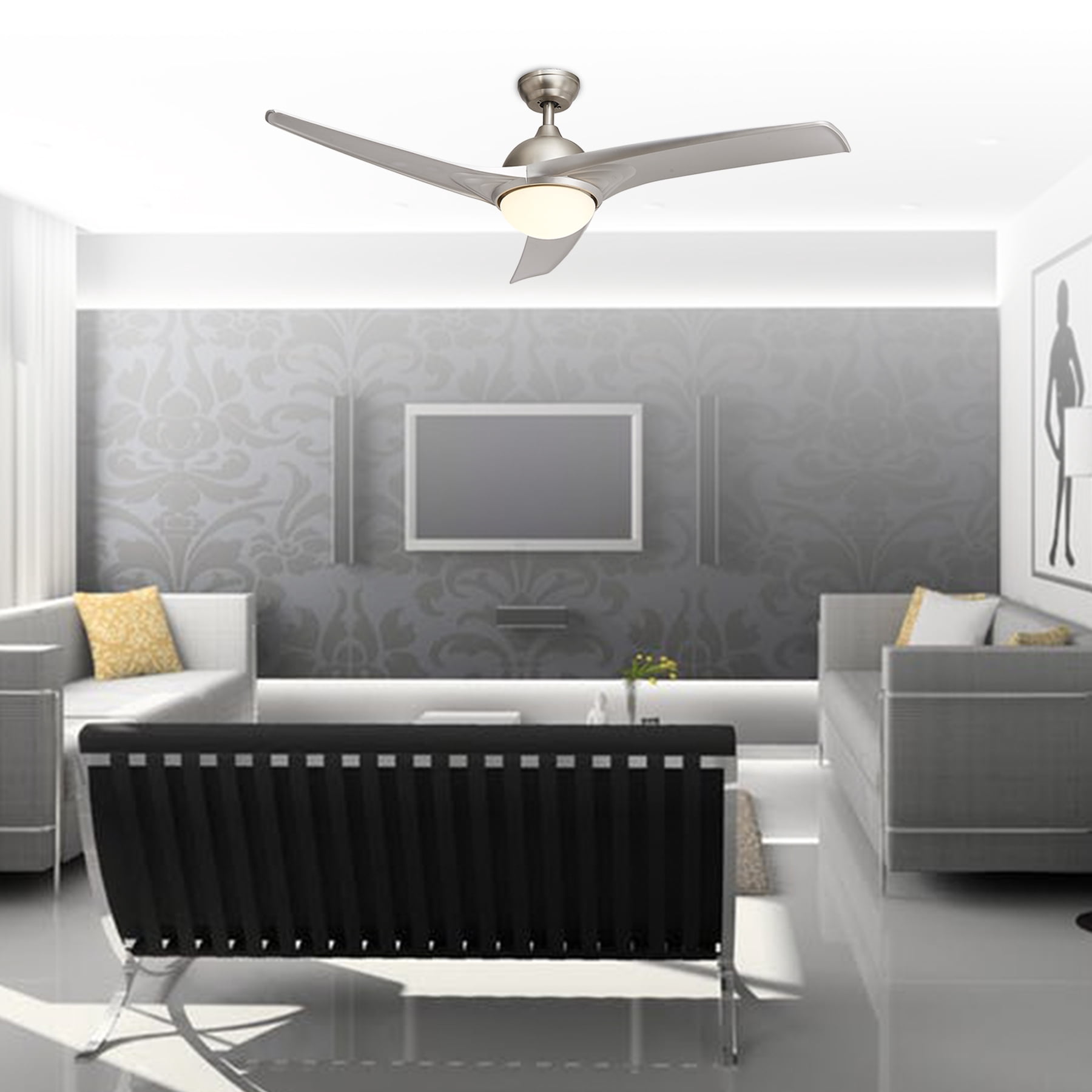 52" Ceiling Fan Ceiling Fan with Remote Control,3 Blades Color Changing Room Home Decoration Maple, Nickle